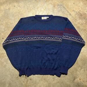 Vintage 90s South Mountain Navy Pattern Acrylic Sweater